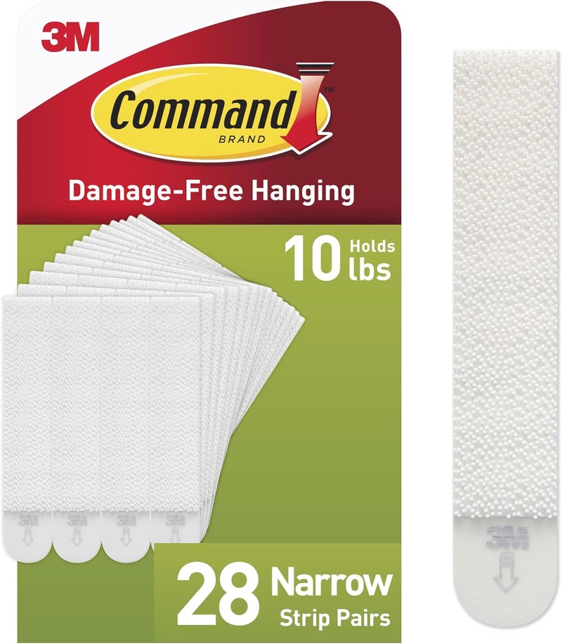 Command 10 lb Narrow Picture Hanging Strips 28 Pairs (56 Strips), Damage-Free Hanging Picture Hangers, No Tools Wall Hanger for Christmas Decorations - Image 1